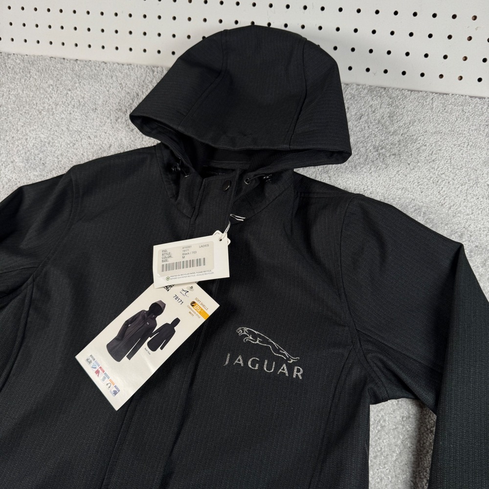 Jaguar Soft Shell Jacket Women M Black Hooded Textured Zip Button Coat North End